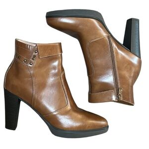 Nero Giardini Leather Cognac Platform Heeled Bootie side zip size EU 40 US 9